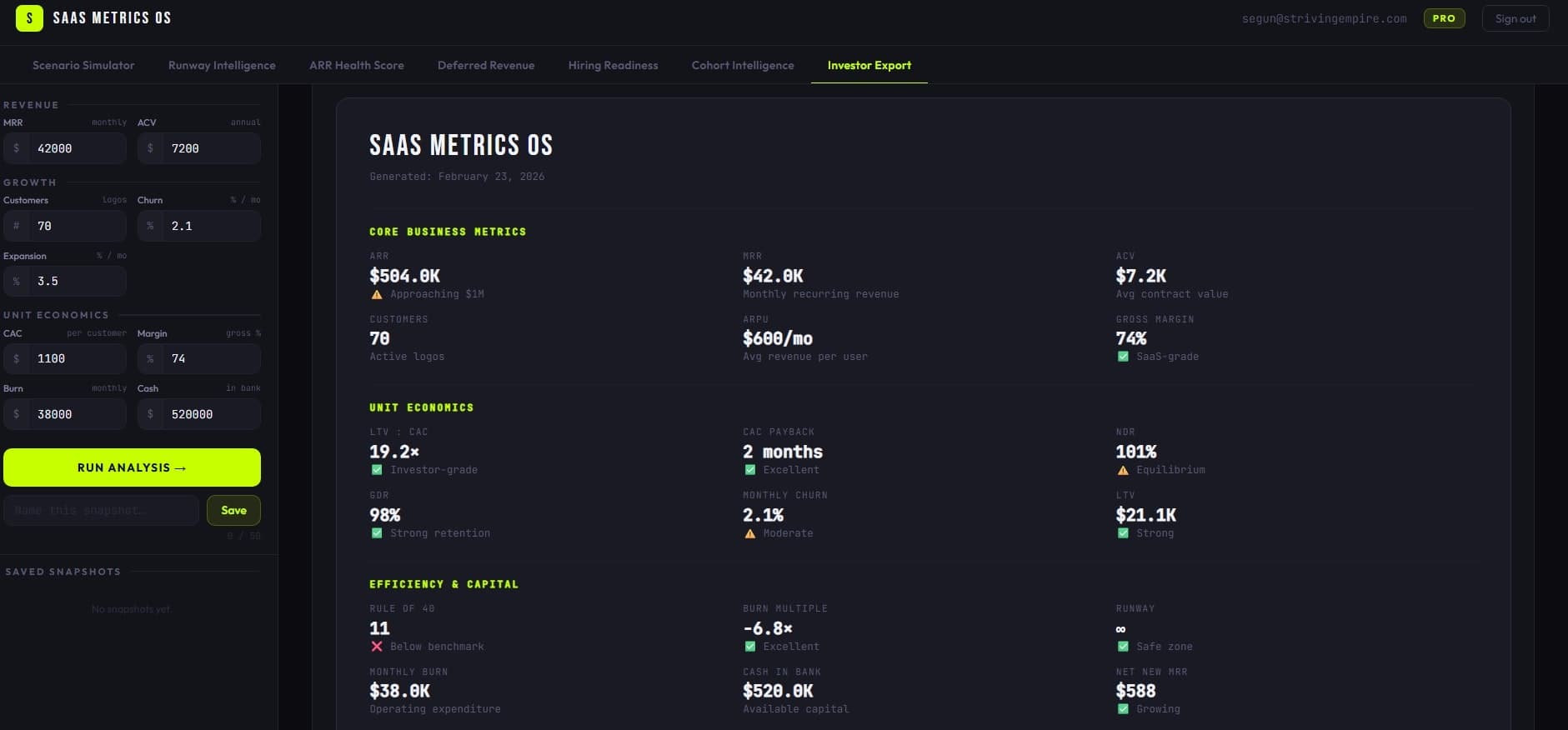 SaaS Metrics OS screenshot 6