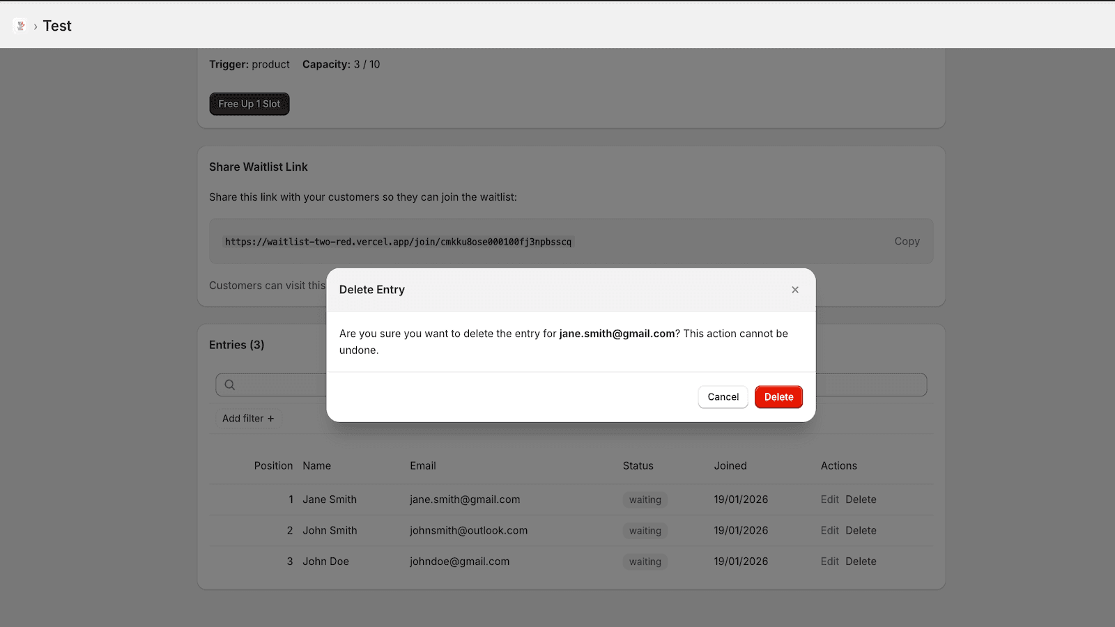 Waitlist Flow Wizard screenshot 3