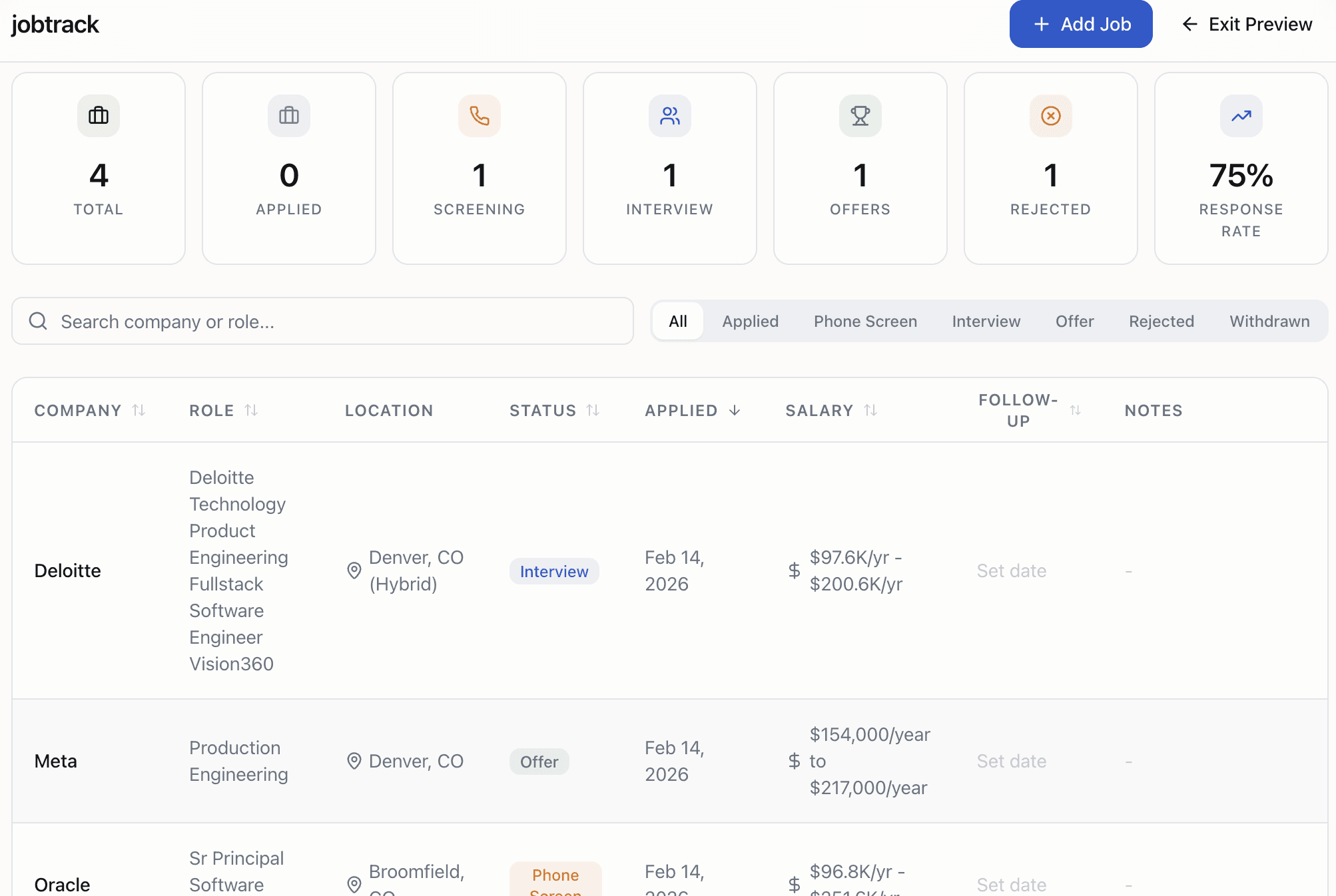 JobTrack screenshot 2