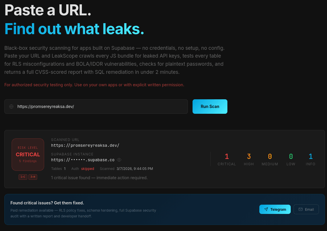 LeakScope — Supabase Security Auditor screenshot 5