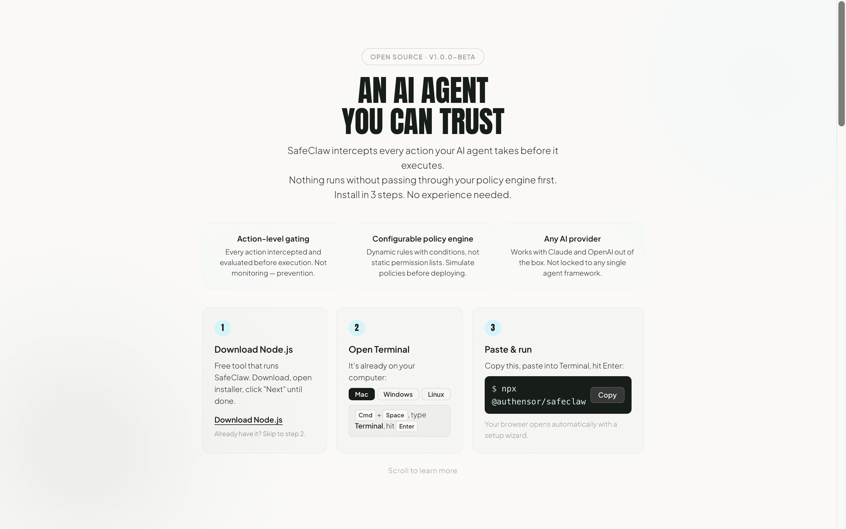 SafeClaw by Authensor screenshot 1