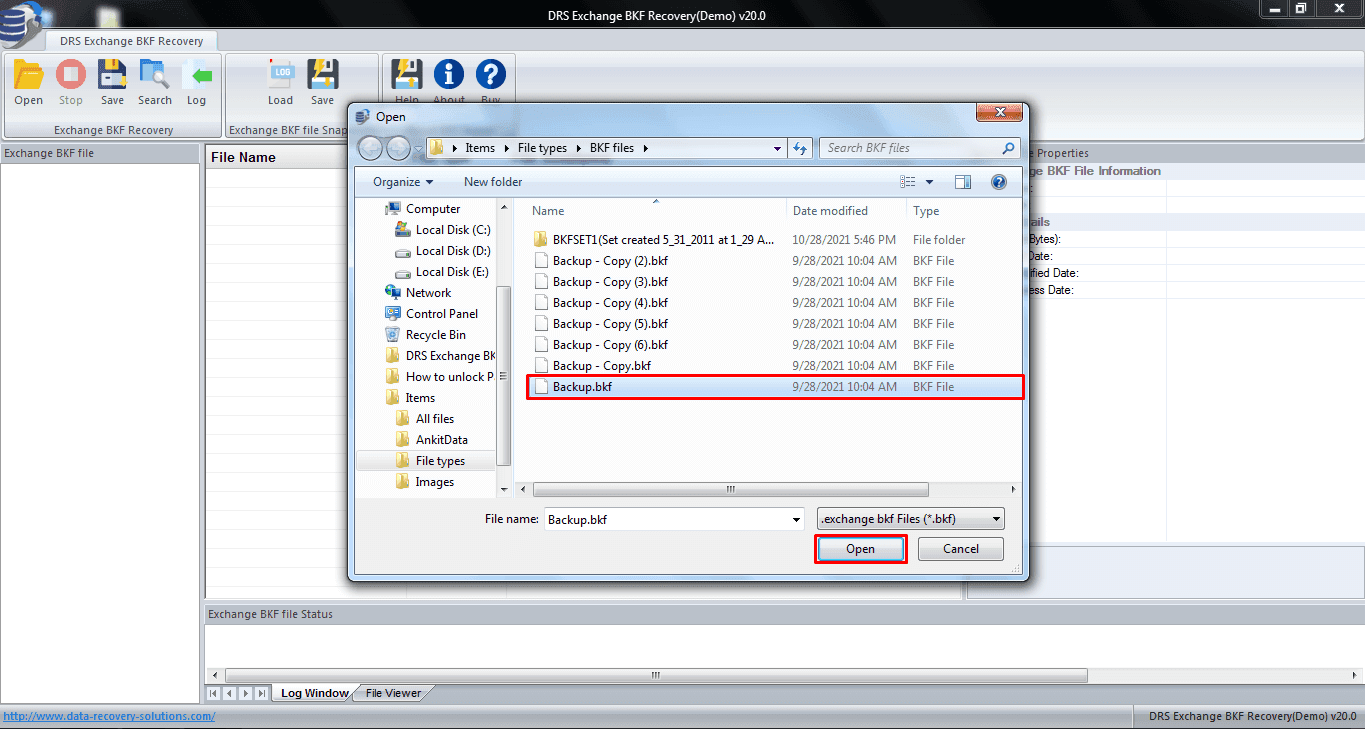 DRS Solution Exchange BKF Recovery Tool screenshot 3