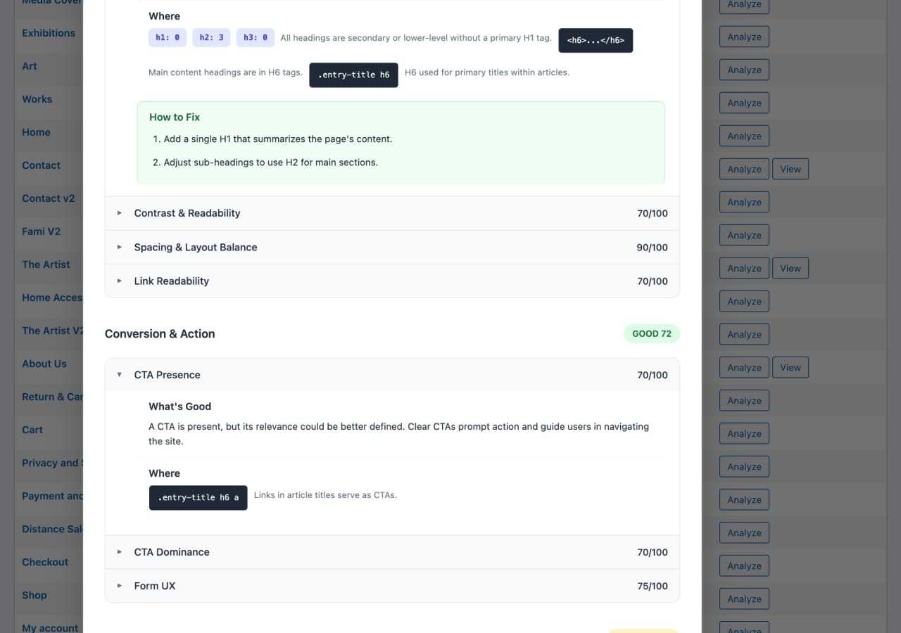Heurilens UX Analyzer for WordPress screenshot 5