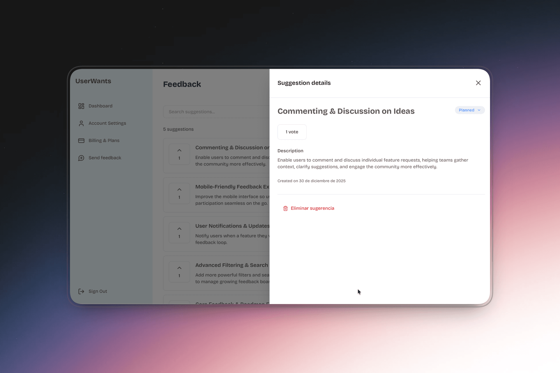 UserWants screenshot 2