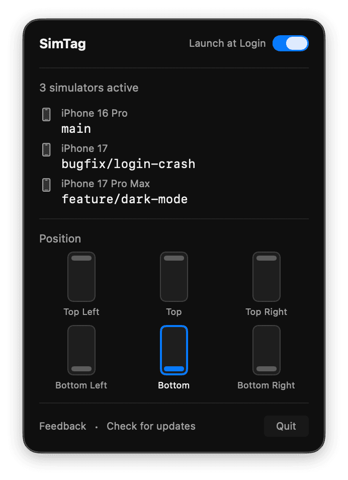 SimTag: Git Branch Overlay iOS Simulator screenshot 3