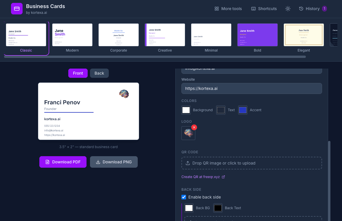 Free Business Cards by kortexa.ai screenshot 2