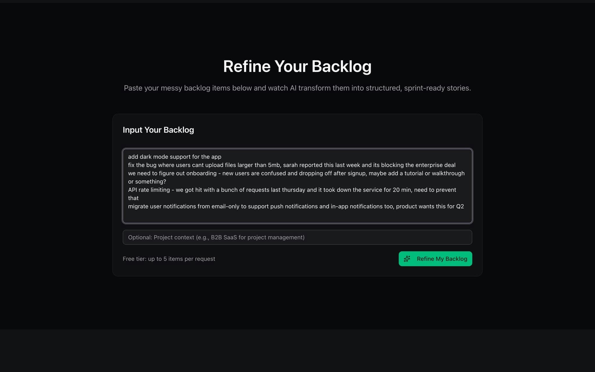 Refine Backlog screenshot 2