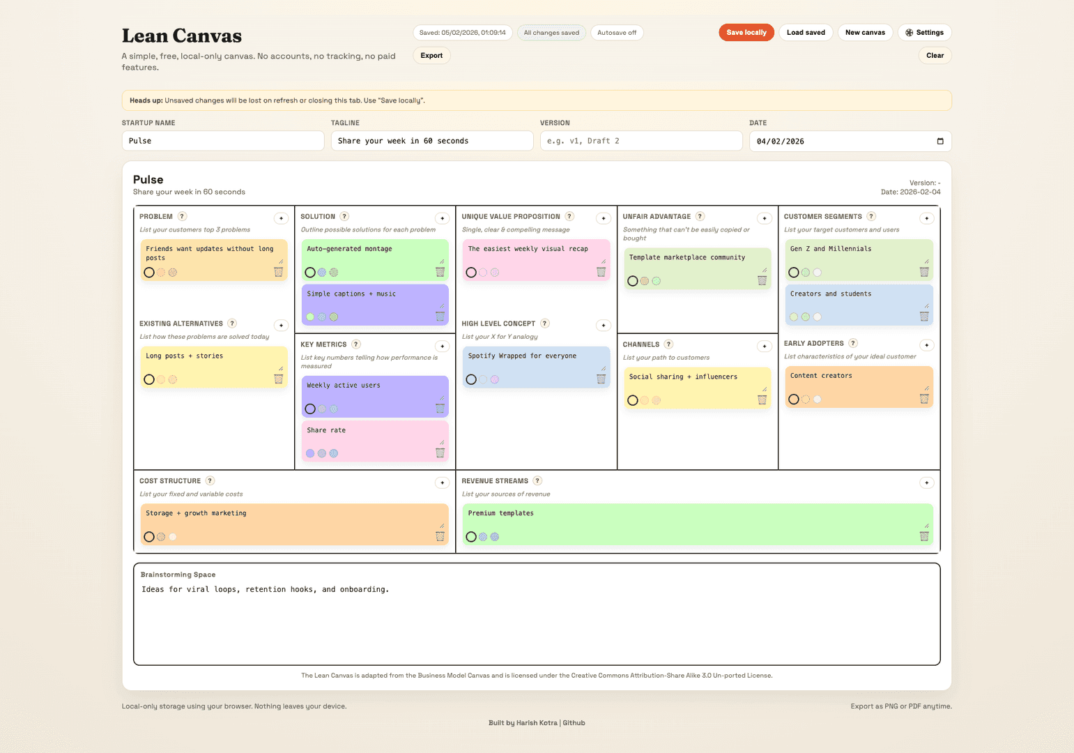 Lean Canvas screenshot 1