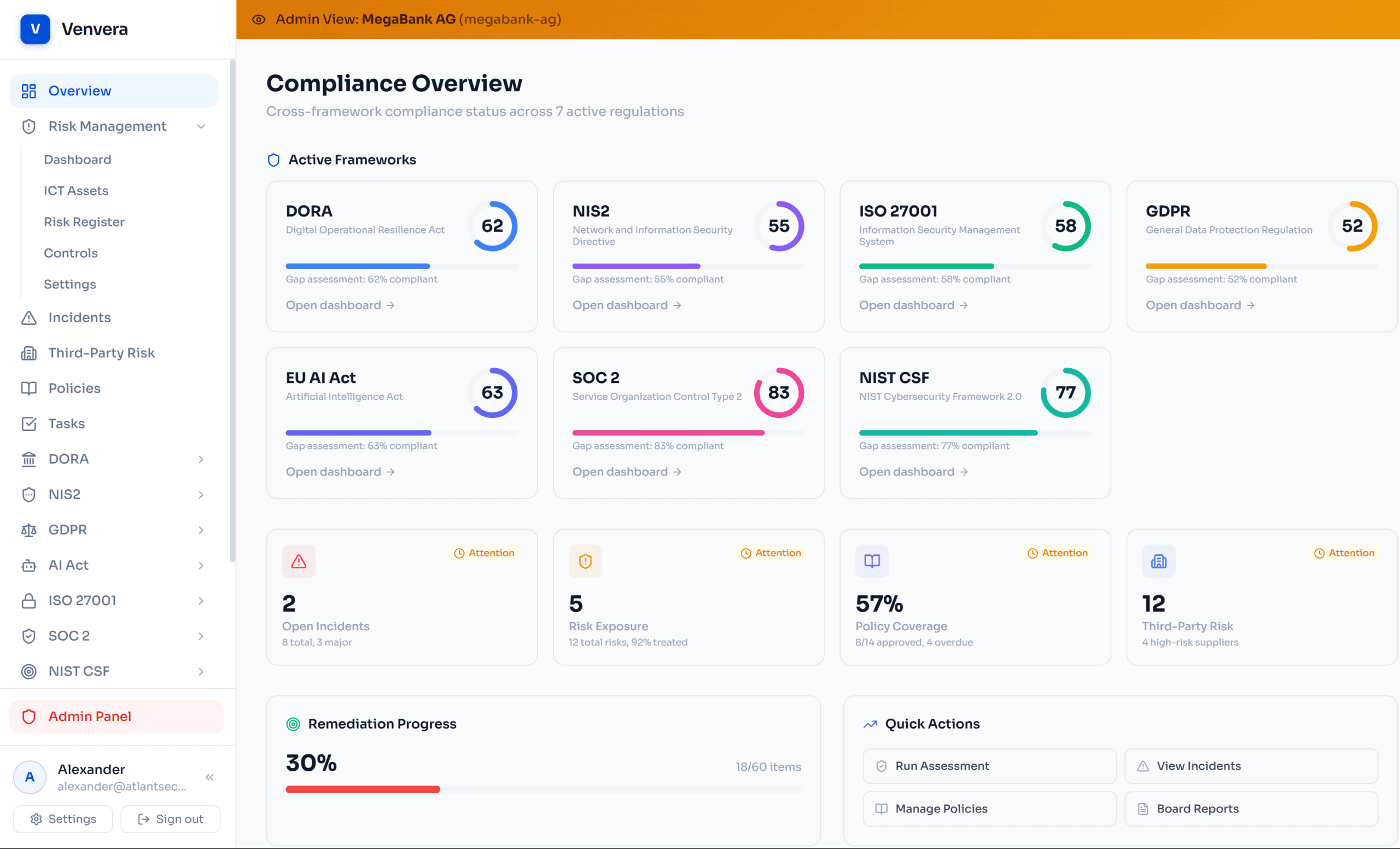 VenVera - GRC for DORA, NIS2, ISO27001 screenshot 1