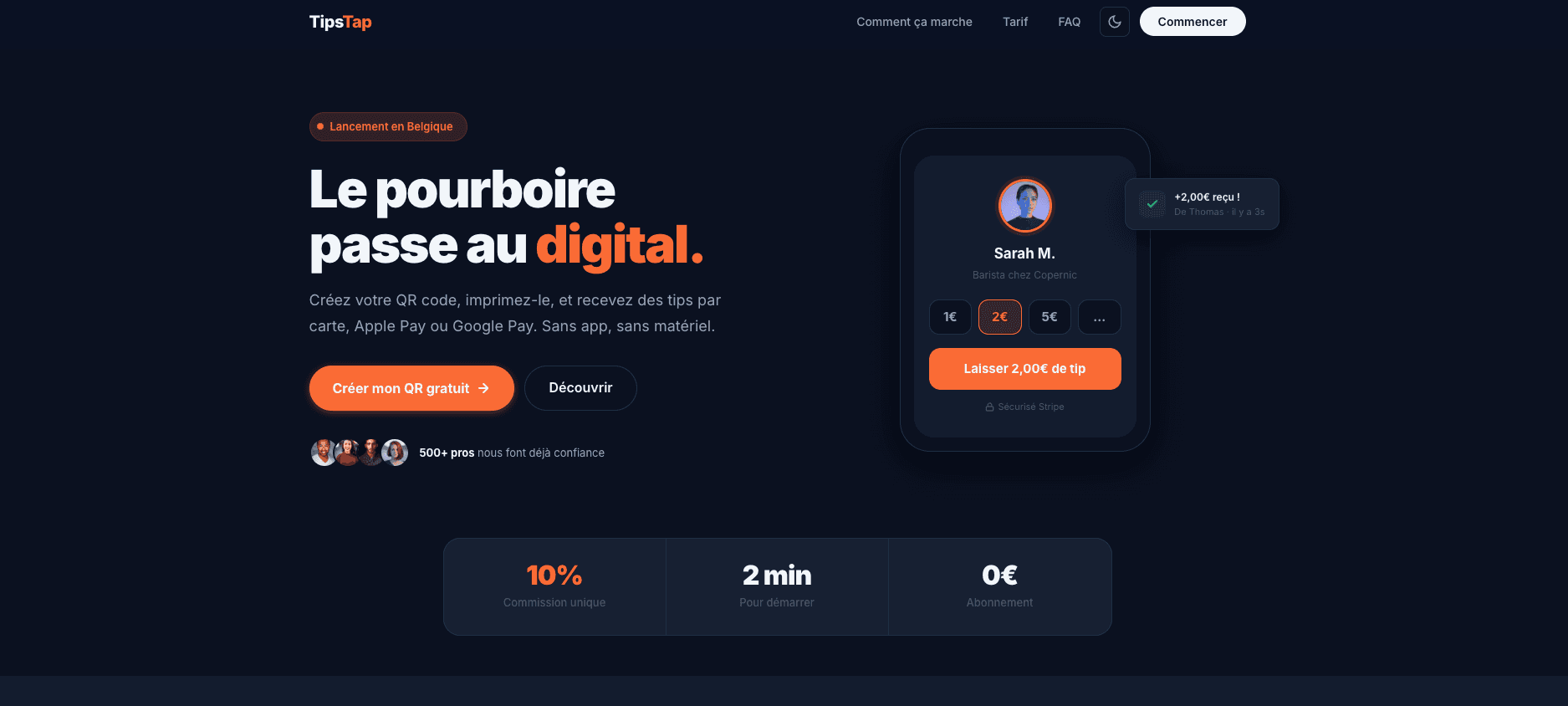 TipsTap — Pourboire digital par QR code screenshot 1