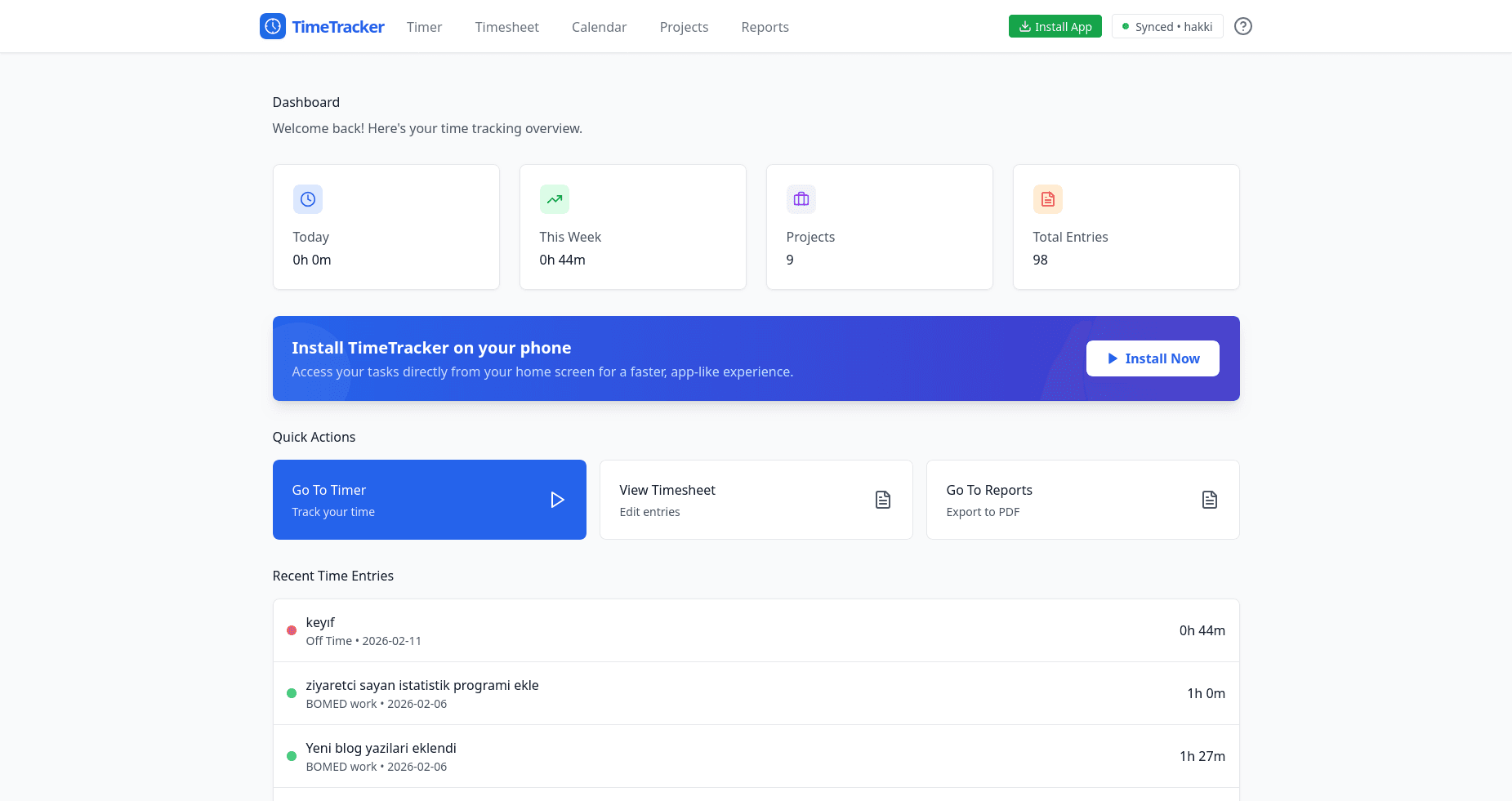 TimeTracker screenshot 2