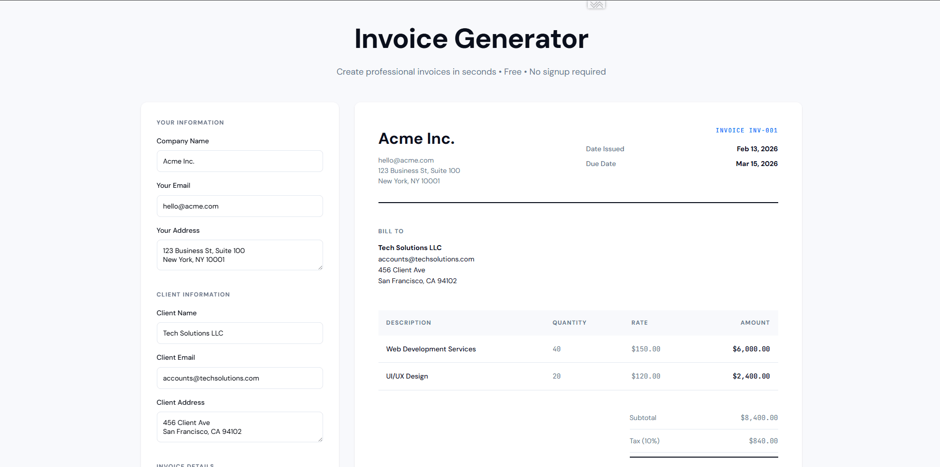 Free Invoice Generator - 100+ Currencies screenshot 1