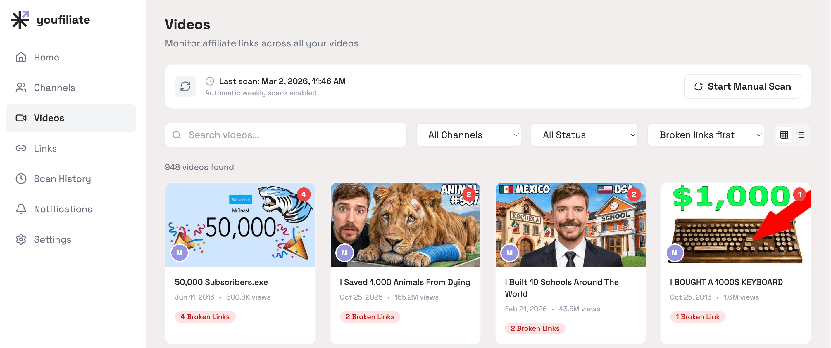 Youfiliate: Fix Dead YouTube Links screenshot 2