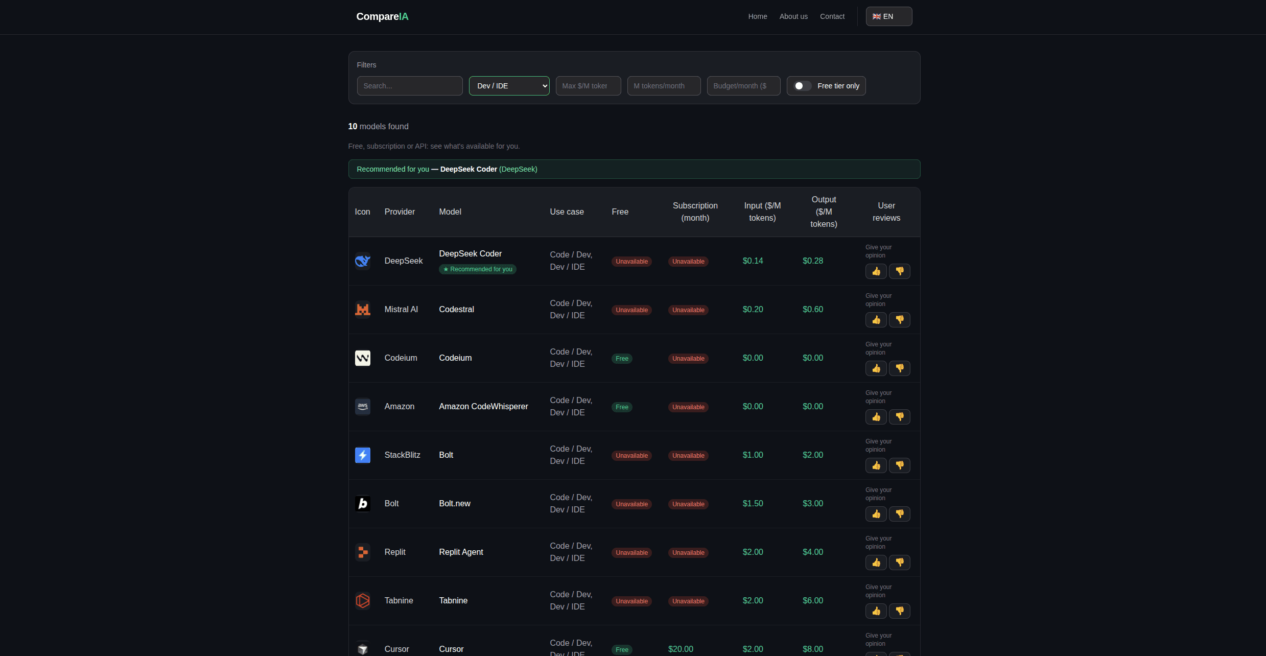 Compare IA screenshot 2