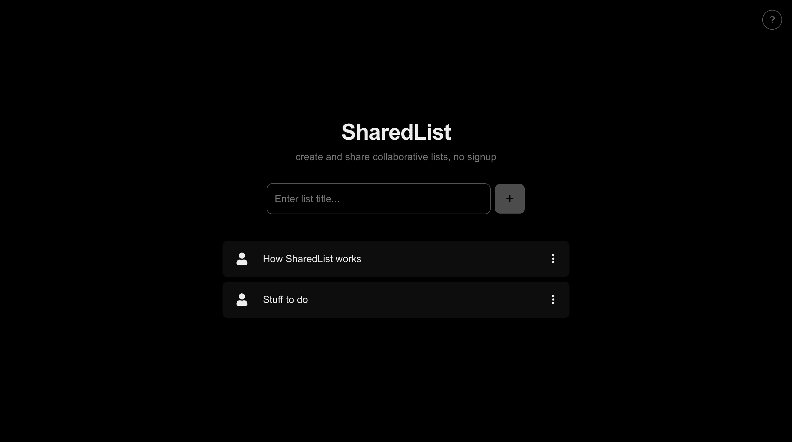 Sharedlist.io screenshot 1