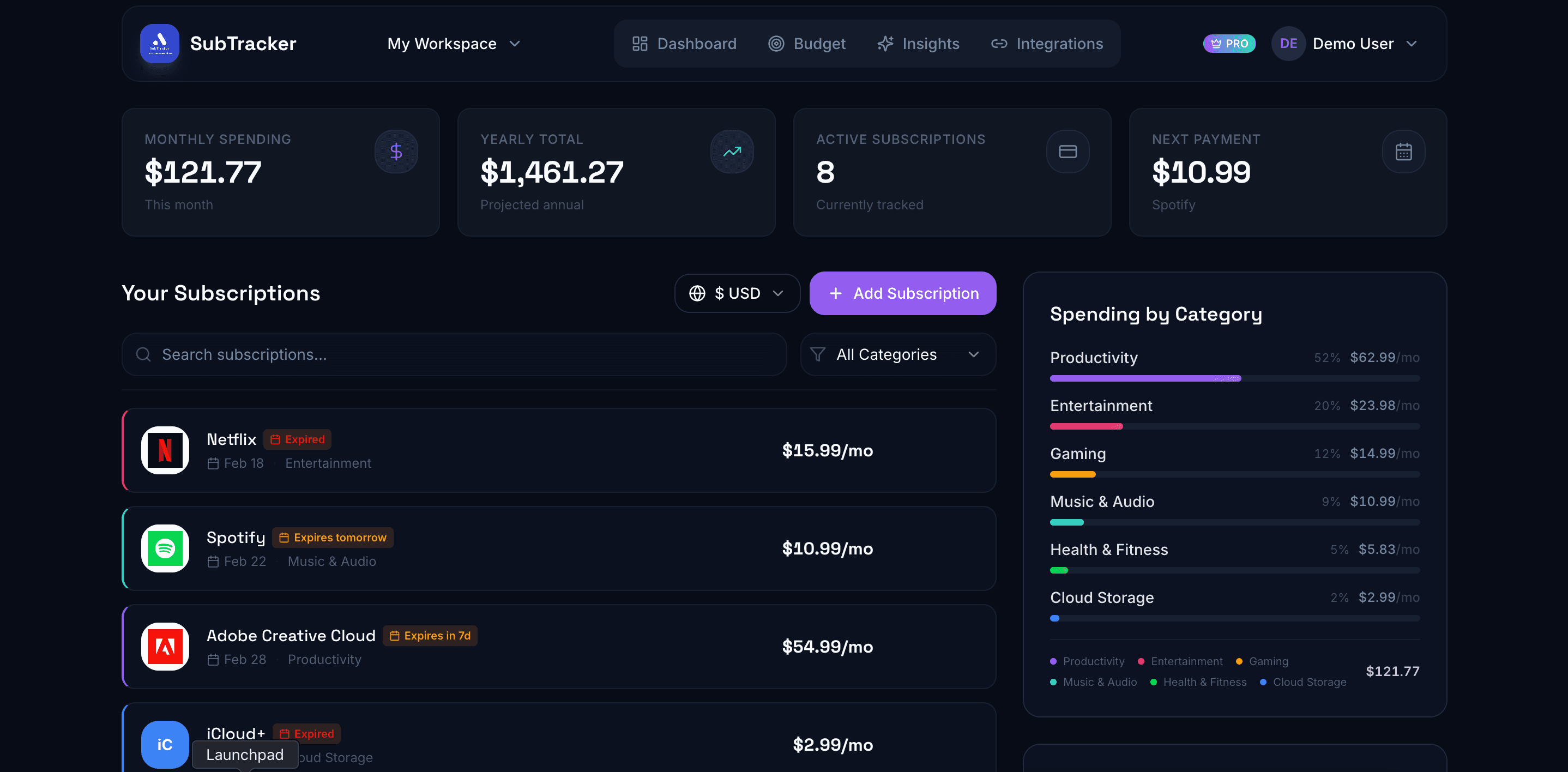 SubTracker screenshot 2
