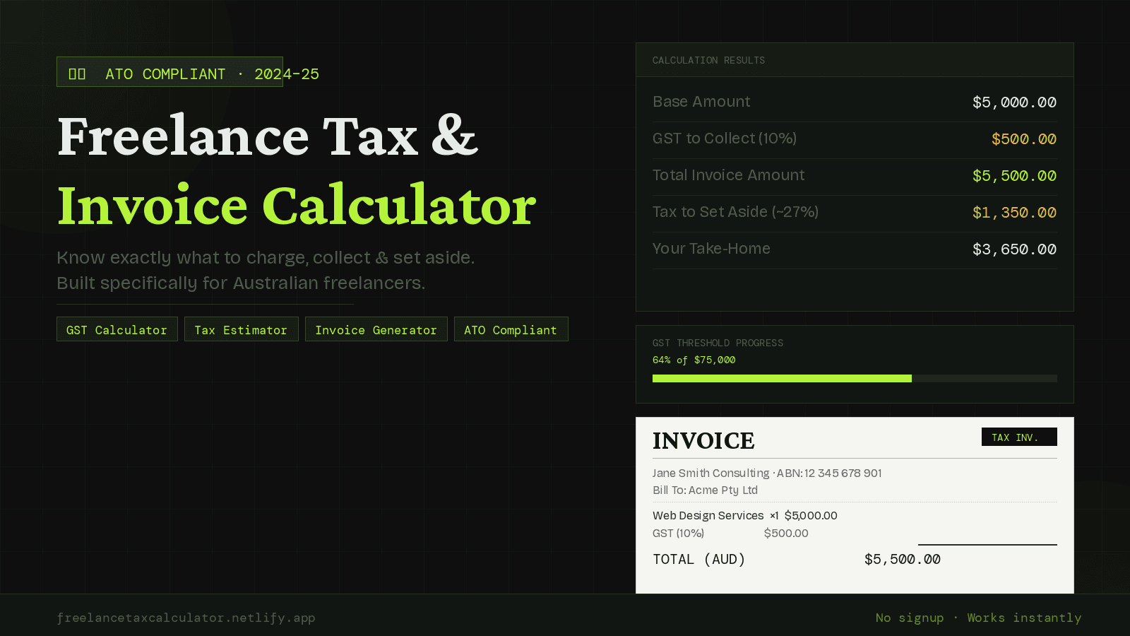 Aus Freelancer Tax & Invoice Calculator screenshot 1
