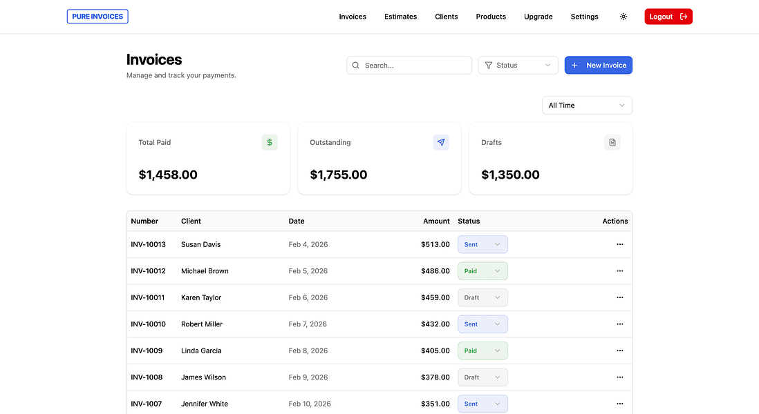 Pure Invoices screenshot 2