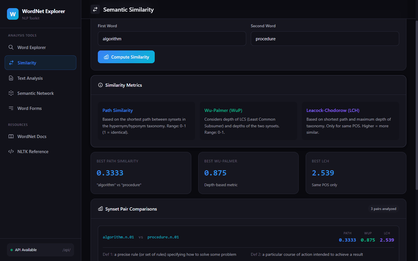 WordNet Explorer: NLP Toolkit screenshot 2