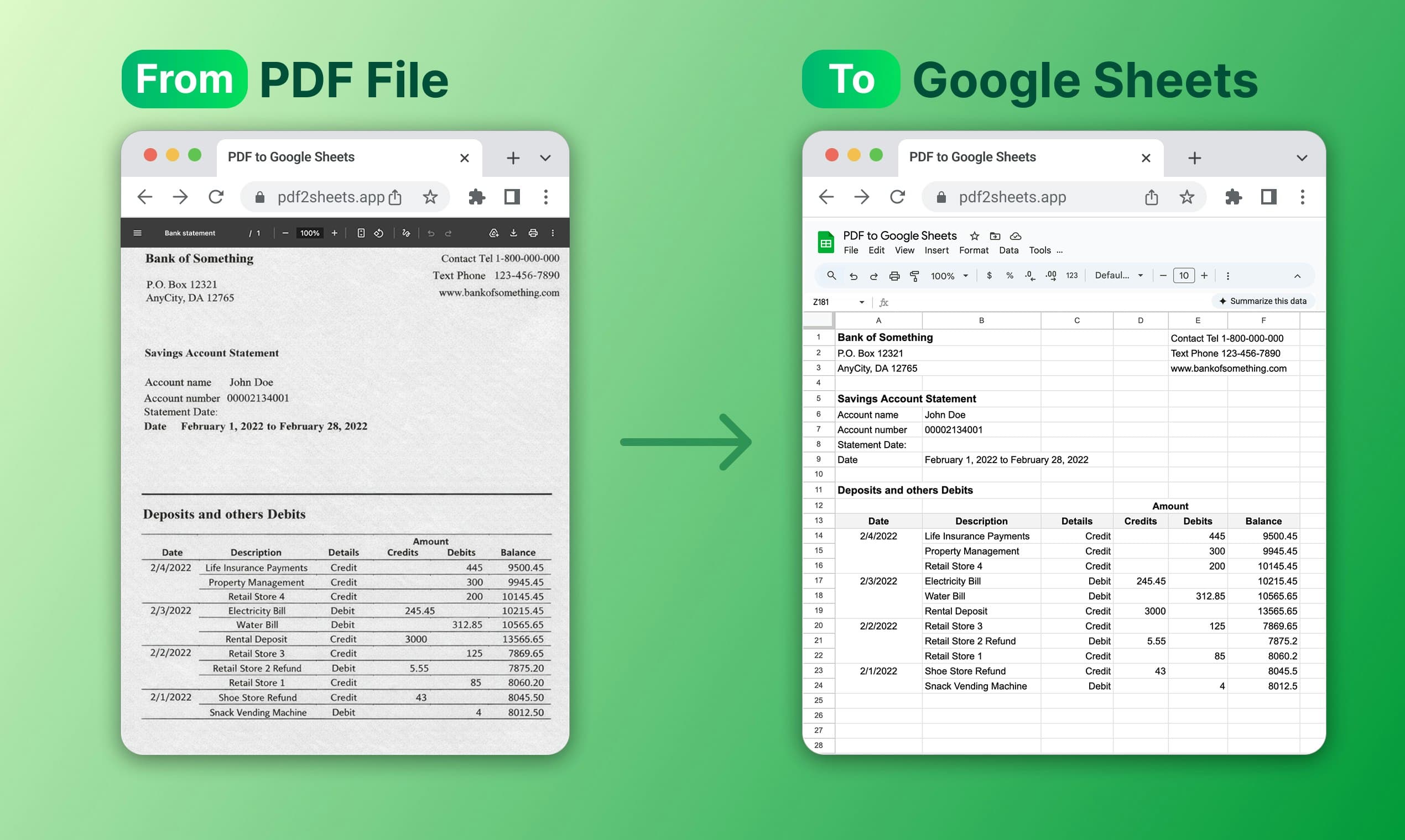 PDF to Google Sheets screenshot 2