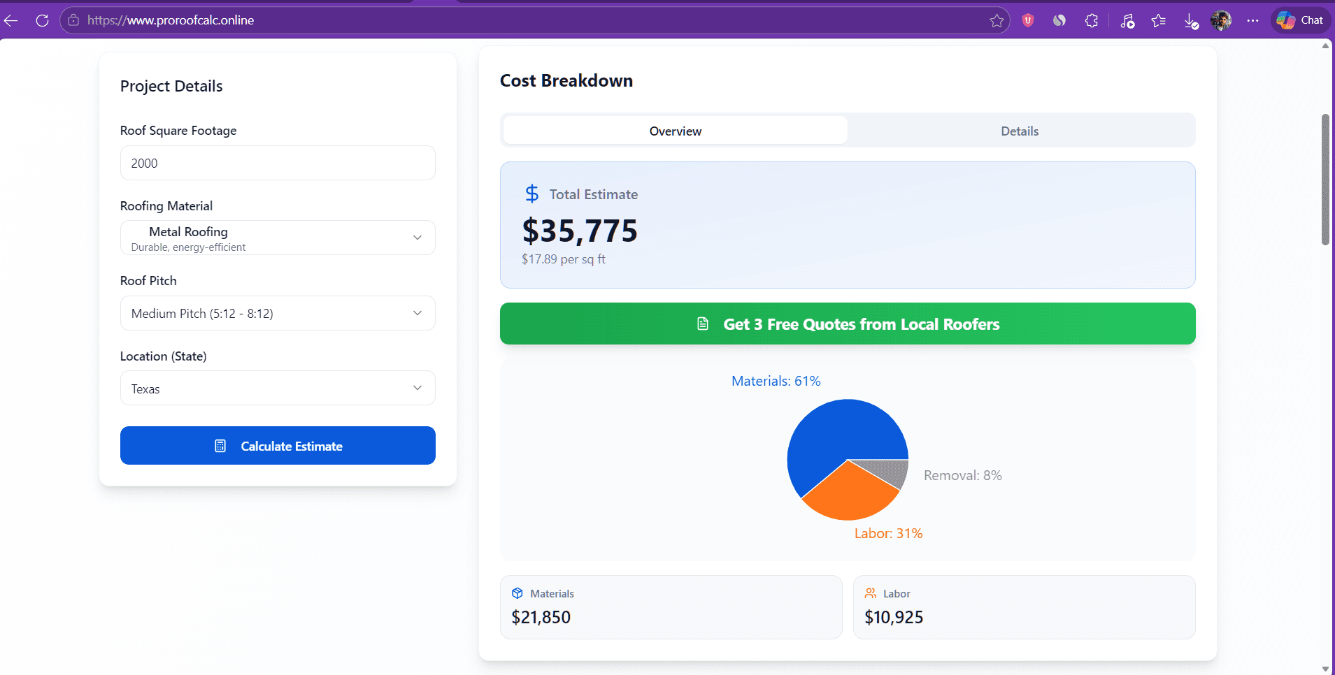 ProRoofCalc screenshot 2