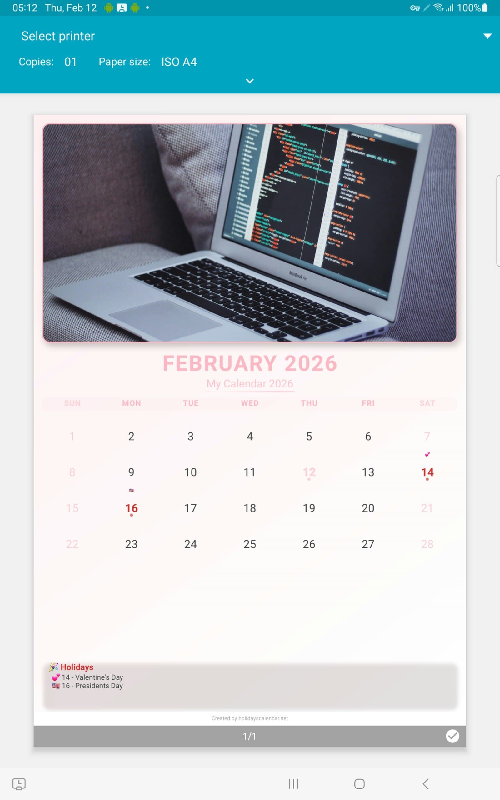 HolidaysCalendar.net screenshot 1
