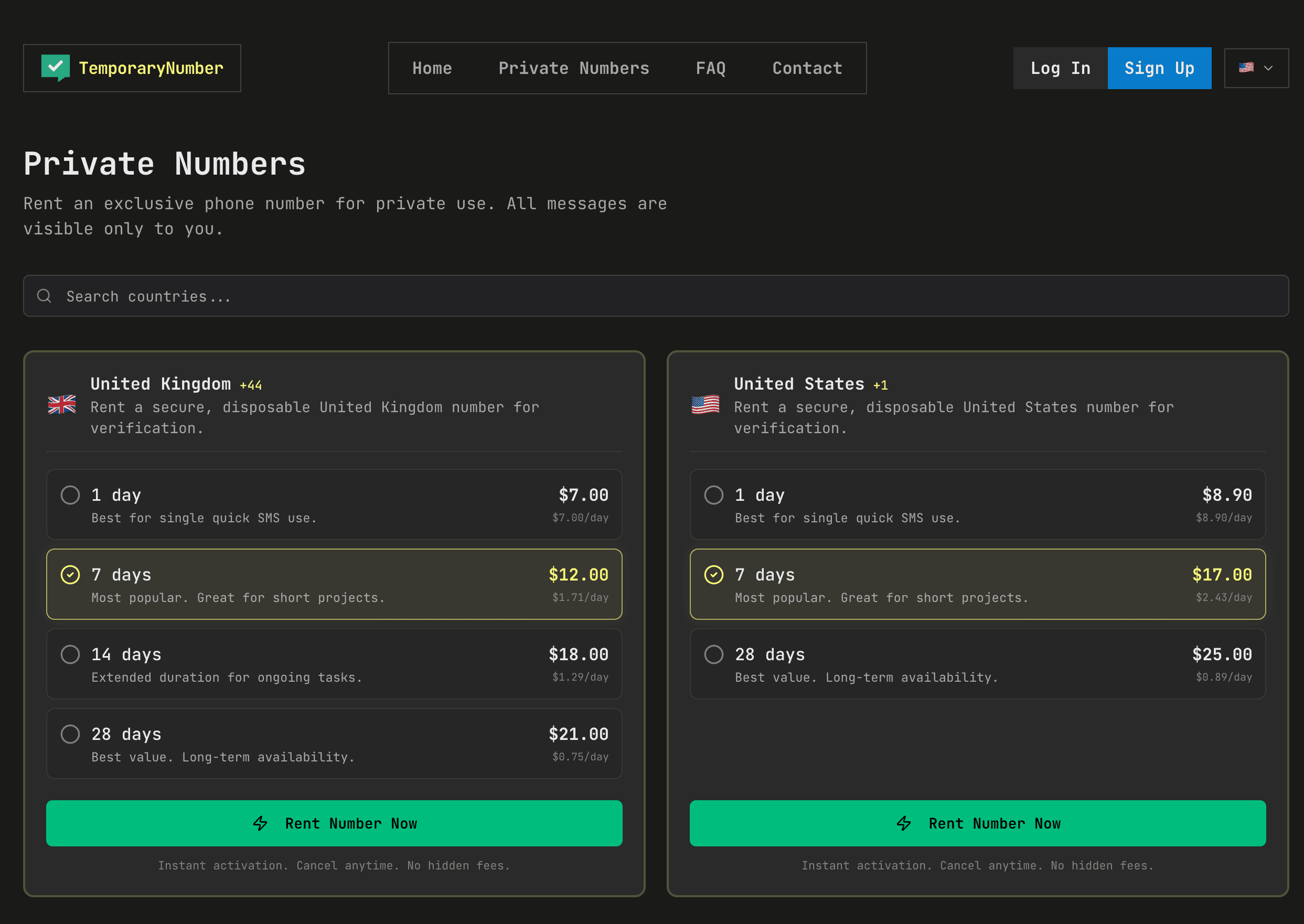 TemporaryNumber Private Numbers screenshot 1