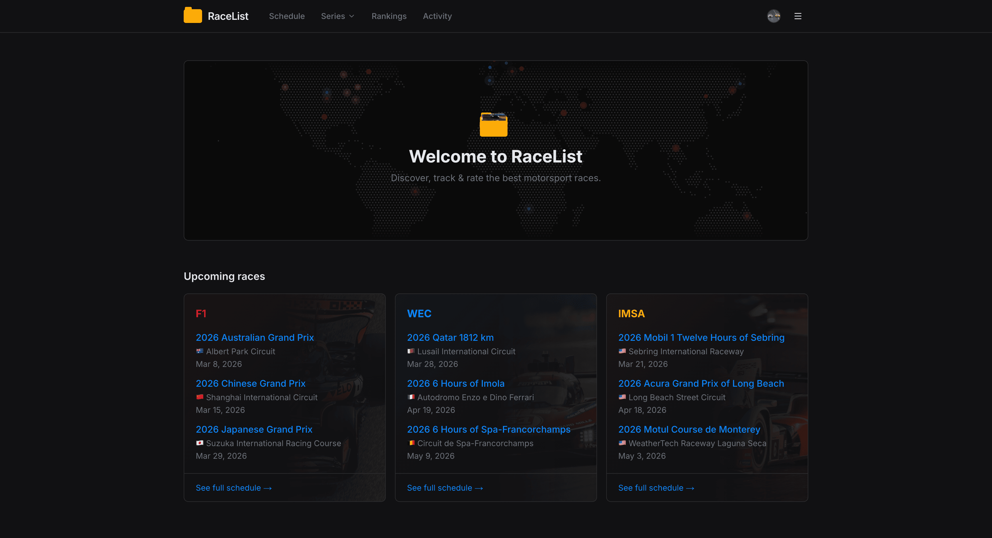 RaceList screenshot 1