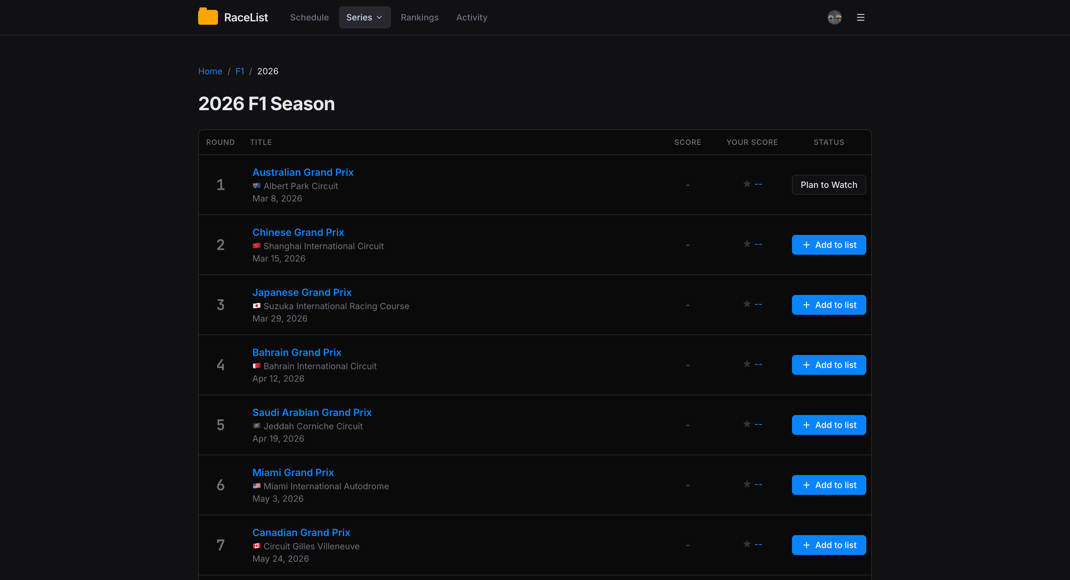 RaceList screenshot 4