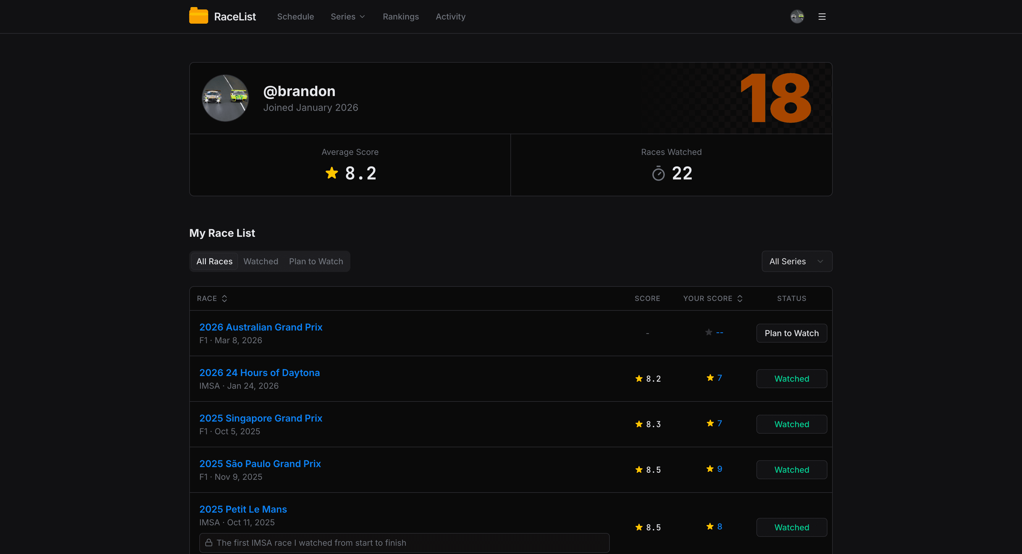 RaceList screenshot 5