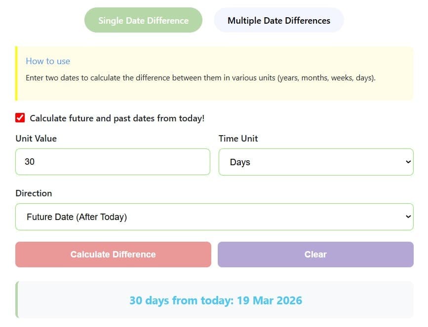 Difference Between Two Dates Calculator screenshot 2