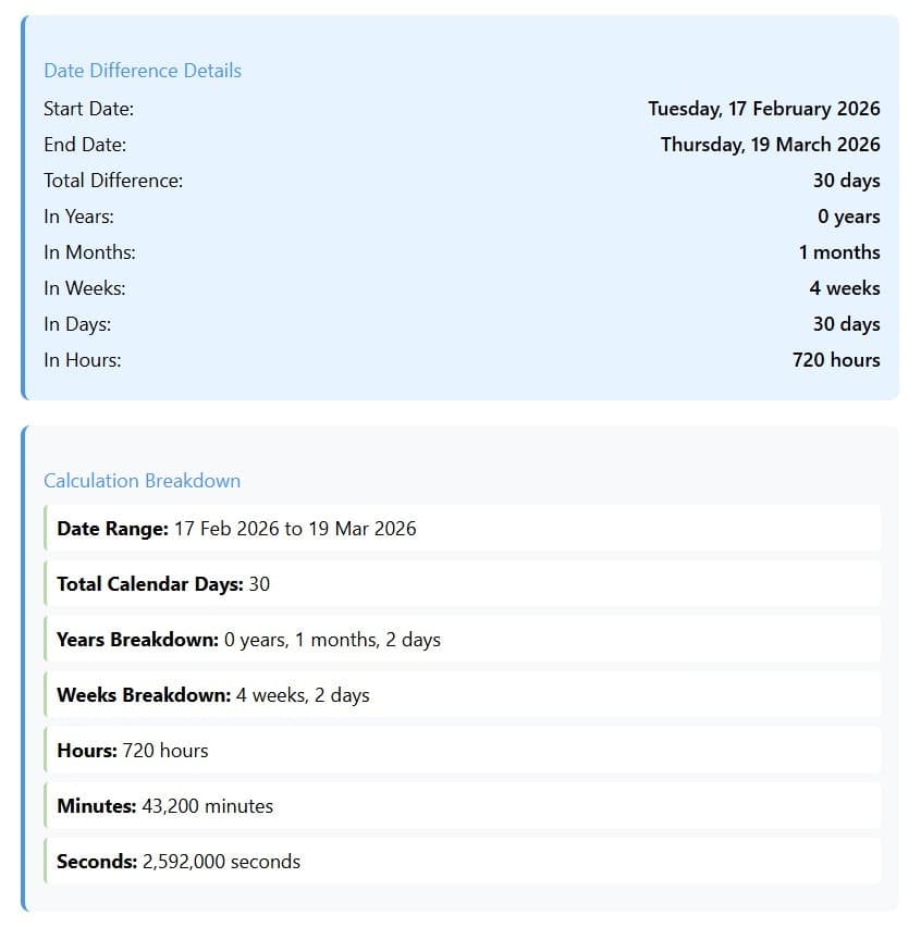 Difference Between Two Dates Calculator screenshot 3