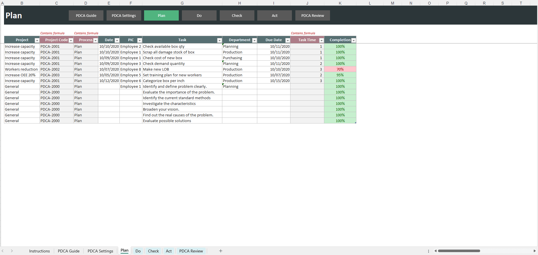 PDCA (Plan-Do-Check-Act) Excel Template screenshot 6