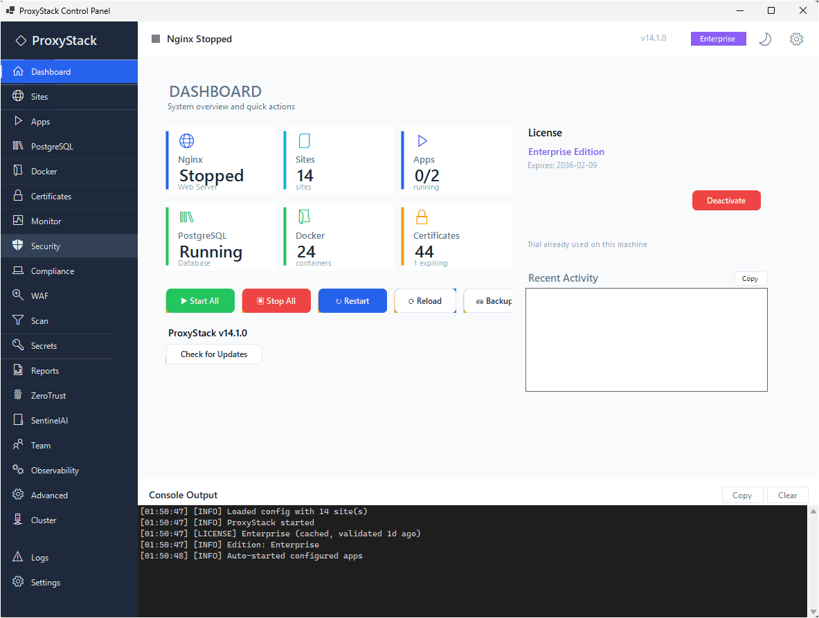 ProxyStack + SentinelAI screenshot 2