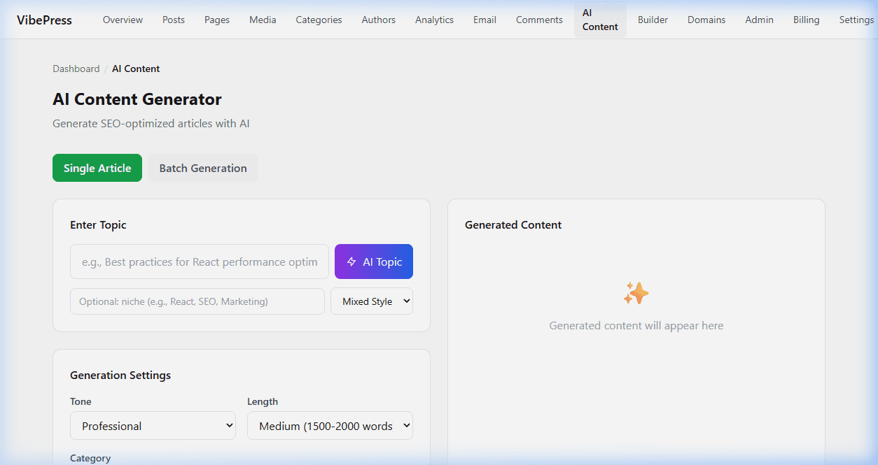 VibePress screenshot 2