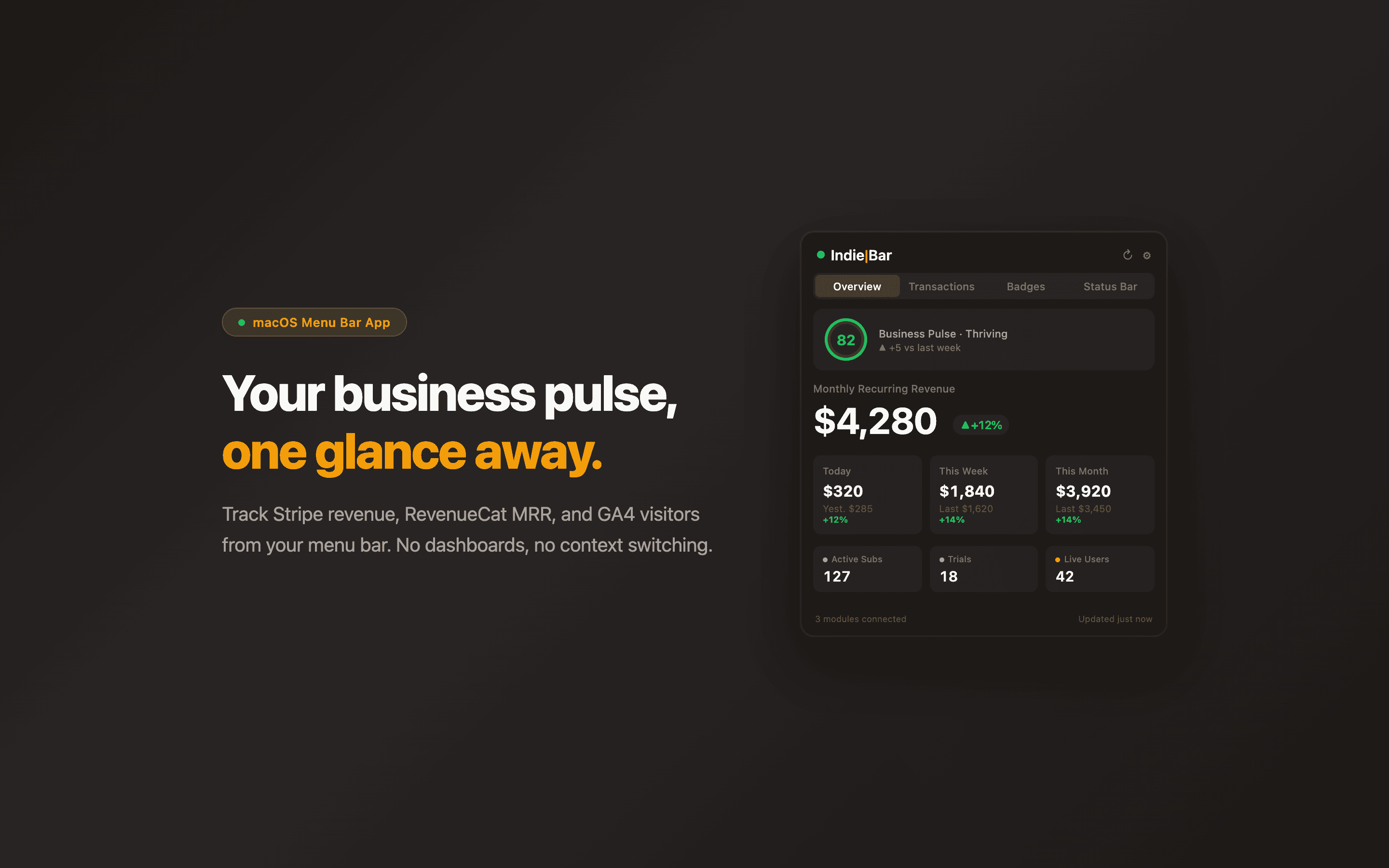 IndieBar - Revenue Tracker screenshot 1