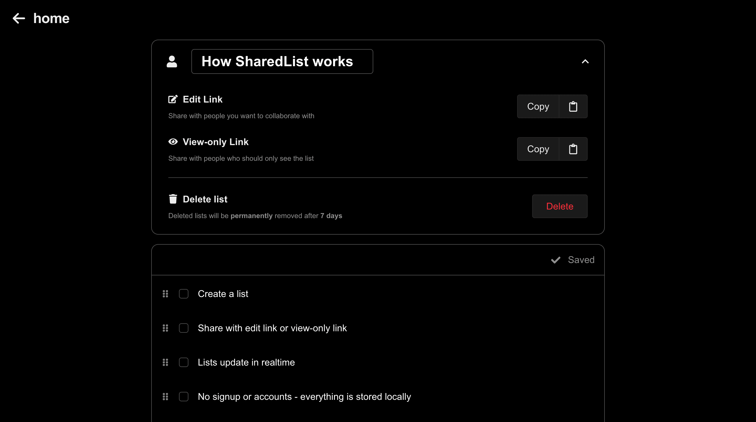 Sharedlist.io screenshot 2