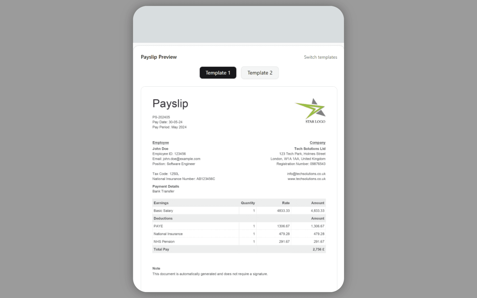 Payslip Generator screenshot 2