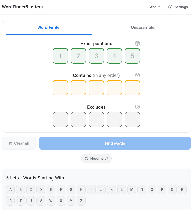 WordFinder5Letters screenshot 1