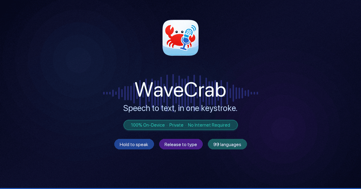 WaveCrab — On-Device Dictation for Mac screenshot 1