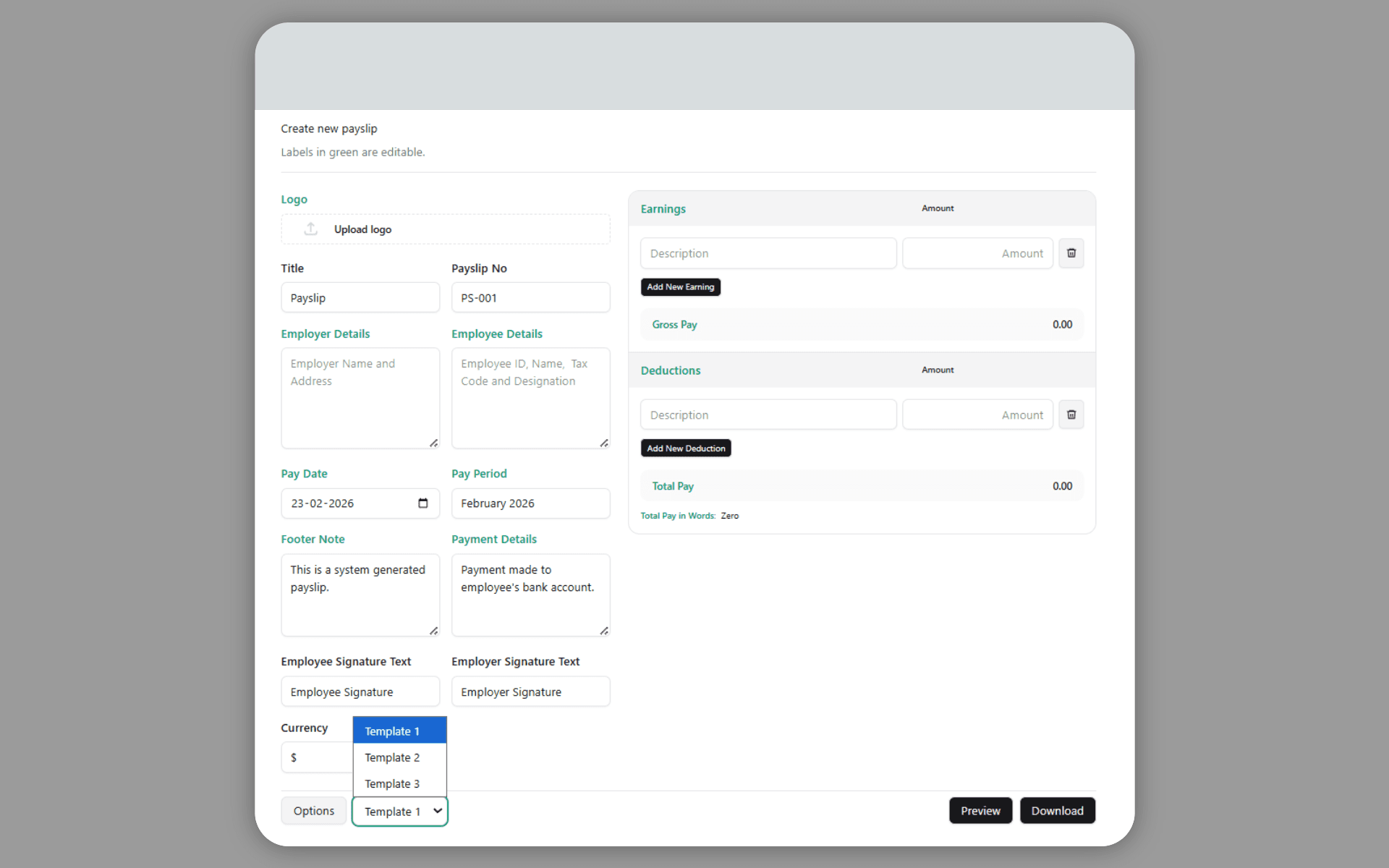 Payslip Generator screenshot 1