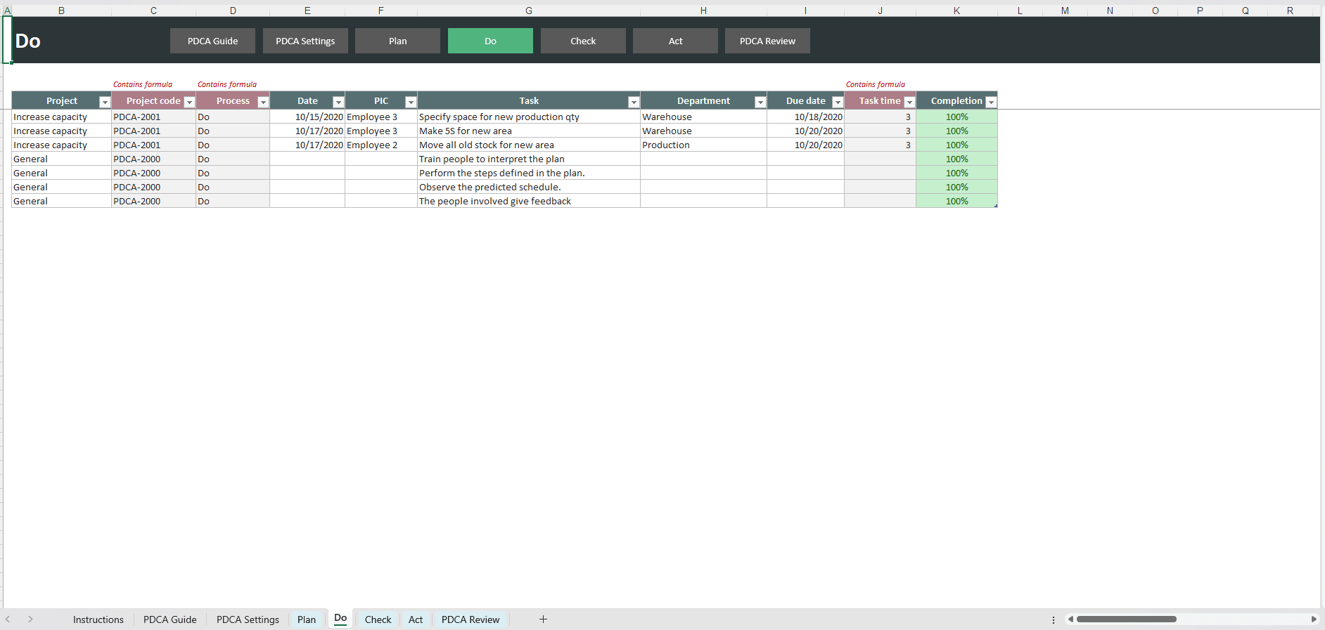 PDCA (Plan-Do-Check-Act) Excel Template screenshot 5